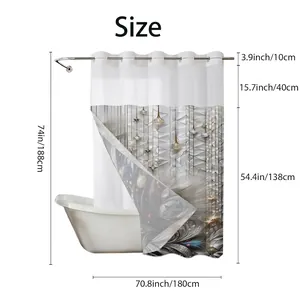 Waterproof double-layer shower curtain with green plant pattern and size chart, 180x188cm