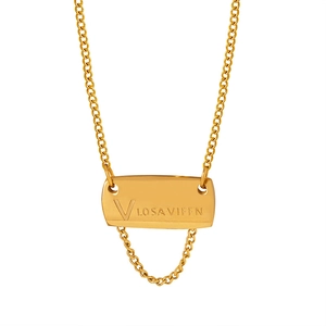 Minimalist vintage square gold titanium steel pendant necklace for women with V engraving