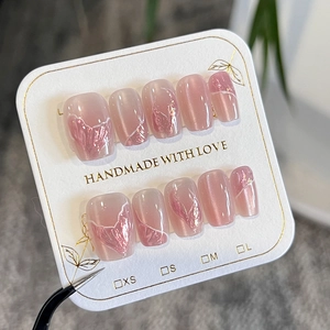 Handmade Pink Mermaid Tail Press On Nails Cat Eye Luster Reusable Full Cover False Nail Tips Sweet Style For Women
