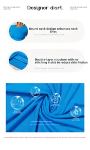 Detail of blue yoga top showing brushed texture fabric and seamless inner stitching