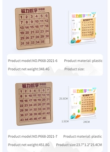 Detailed specification chart and magnetic slide puzzle board dimensions for toy set
