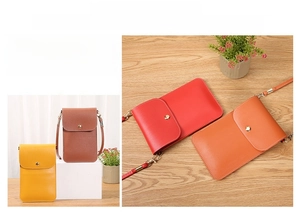 Détails des pochettes de téléphone bandoulière en cuir PU jaune, marron, rouge et orange