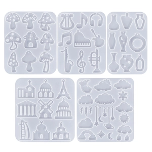 5-piece silicone mold set for DIY resin earrings featuring mushroom and music note designs