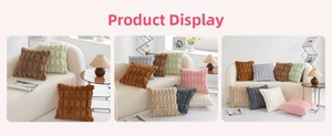 Detailed view of textured long plush cushion covers in multiple colors on a sofa