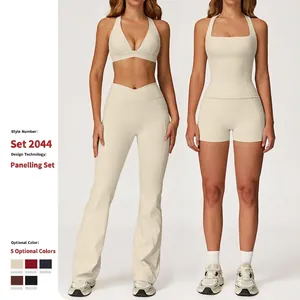 Polyamide Elastane Yoga Sports Top And High Waist Pants Naked Feel Crossover Waist With Pockets Workout Activewear Women