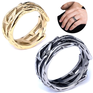 316L Stainless Steel Ring Tree Of Life Thorn Vine Hollow Out Polished Retro Art Style Jewelry For Men Women