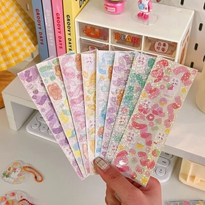 Set of 8 colorful laser glitter stickers with cute cartoon animals and alphabet patterns