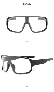 Front and side view of black outdoor cycling windproof goggles for men and women