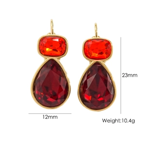 Detailed view of teardrop zircon earrings with 23mm height and 12mm width measurements