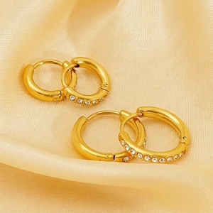 Creolen Edelstahl 18K Vergoldet Mit Strass Rund Mode Schmuck Für Damen Elegantes Accessoire