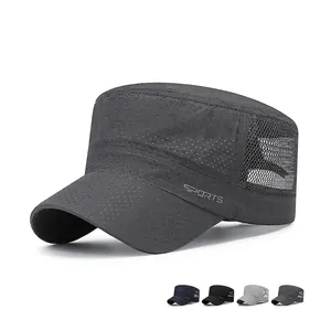 Men Cadet Cap Mesh Breathable Quick Dry Military Hat Adjustable Sun Protection Outdoor Sports Flat Top