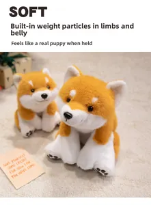 Close-up of soft plush Shiba Inu toy featuring weighted inner beads for realistic feel