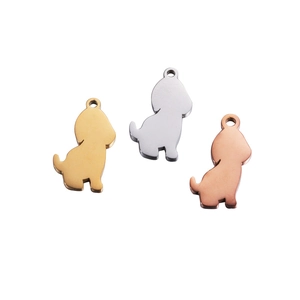 Mirror polished stainless steel puppy charms in gold, silver, and rose gold finishes