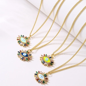 18K gold plated devil's eye pendant necklaces with colorful cubic zirconia in four colors