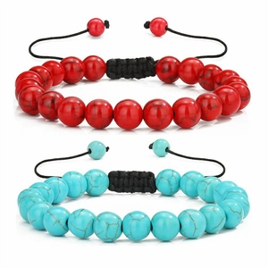 Natural Stone Beaded Bracelet Adjustable Braided Cord Turquoise Tiger Eye Handmade Yoga Jewelry For Men Women Couple