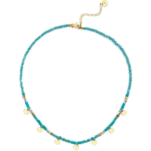 Bohemian colorful natural stone beaded necklace with gold stainless steel round charms