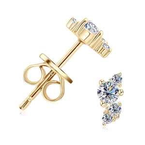 Elegant gold S925 sterling silver moissanite stud earrings featuring a multi-stone design
