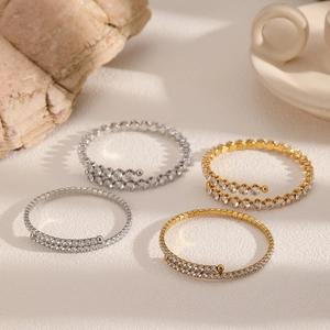 Luxurious stainless steel multi-layer zircon wrap bracelets in gold and silver finish