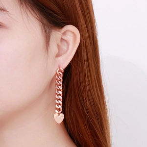 Stainless Steel Rose Gold Cuban Link Chain Long Dangle Earrings Heart Tree Of Life Infinity Sun Pendants For Women