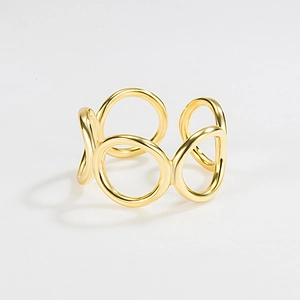 Polished S925 sterling silver open ring featuring a modern multi-circle geometric design