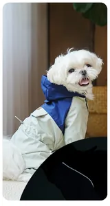 Dog raincoat with reflective safety stripes and waterproof hooded design for small pets