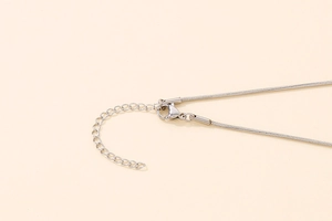 Detail of silver stainless steel snake chain with a secure lobster clasp and extension link