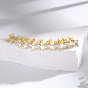 Classic S925 sterling silver mini stud earrings with round clear crystals in various sizes