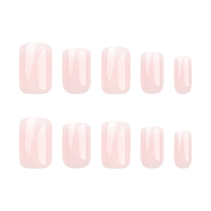 Classic French nude pink gradient press-on nails with glossy square round finish