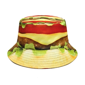 Bucket Hat Realistic Burger Print Reversible Polyester Sun Protection Novelty Creative Travel Outdoor Unisex Retro Style