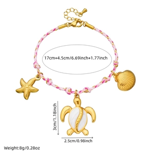 Bohemian ocean charm braided bracelet with golden turtle, starfish and scallop pendants