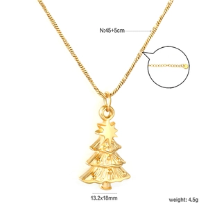 Detailed view showing dimensions of a gold Christmas tree pendant necklace with adjustable chain