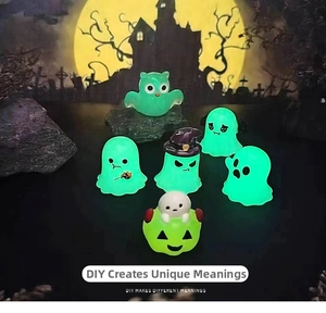 Luminous Halloween owl and ghosts glowing in the dark for festive micro landscape decor