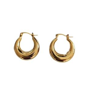 Polished 18K gold plated thick hollow hoop earrings for women in a minimalist round design