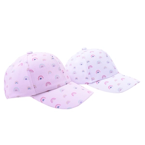 Detailed pair of cotton rainbow print baseball caps for kids with sturdy sun visors