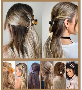 Collage of acetate shark hair clips showcasing various elegant styles on different hairstyles