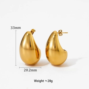 Boucles d'oreilles goutte dorées polies, dimensions 33mm x 20,2mm, poids 28g