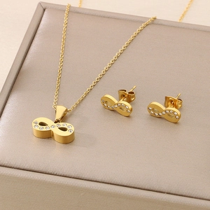 Elegant 18k gold plated stainless steel infinity symbol necklace and earrings set