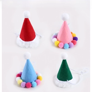 Adjustable felt pet party hats in four festive styles for cats and dogs birthday events