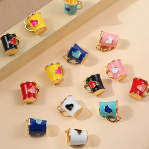 Miniature colorful heart enamel cup charms for DIY jewelry and keychain accessories