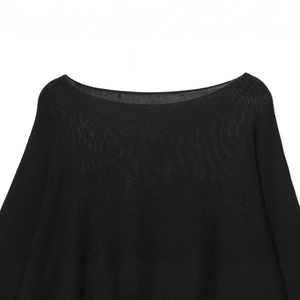 Women's black batwing sleeve knit sweater with an elegant boat neck design