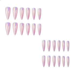 Metallic pink chrome mirror finish long stiletto press-on nails set in 24 pieces