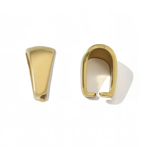 Detailed view of polished gold-plated stainless steel pinch bails for DIY jewelry making