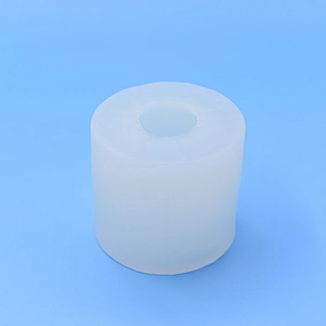 Macro detail of a 3D cylindrical silicone mold with central hole for candle making