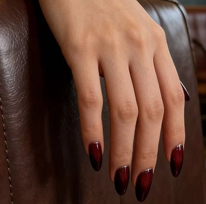 Burgundy Gradient Glossy Press On Nails Almond Shape Red Black Ombre Full Cover Artificial False Nails For Women Daily Wear