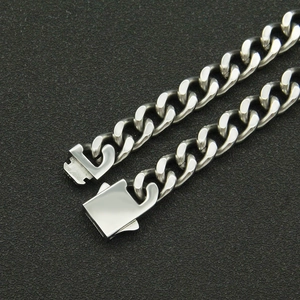 Polished silver stainless steel Cuban link bracelet for men with secure box clasp