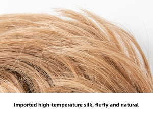 Close-up of light brown heat-resistant synthetic hair showing smooth texture and fiber details