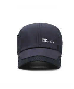 Detail of navy mesh baseball cap with breathable side panels and CT outdoors logo