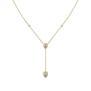 Elegant 925 Sterling Silver Pear Shaped Zirconia Y Necklace For Women Luxury Waterdrop Pendant Electroplated Long Chain Jewelry