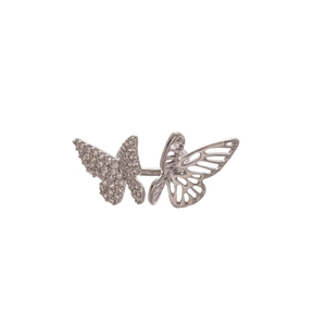 Silver hollow butterfly open ring with sparkling cubic zirconia minimalist design