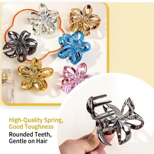 Plated metal flower claw clips set in various colors with high gloss finish and spring mechanism